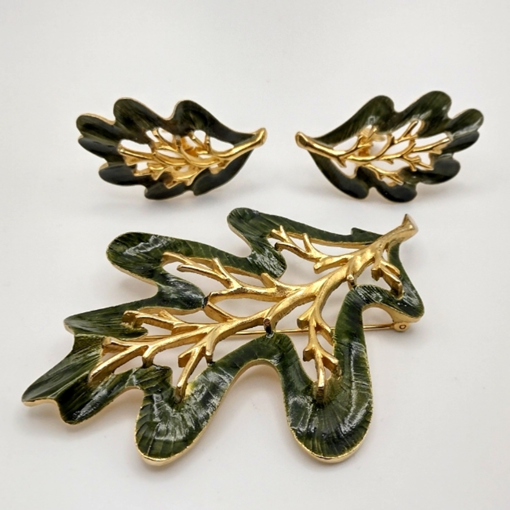 Vintage 1960s "Enchanted Forest" Brooch and Earring Set, Sarah Coventry